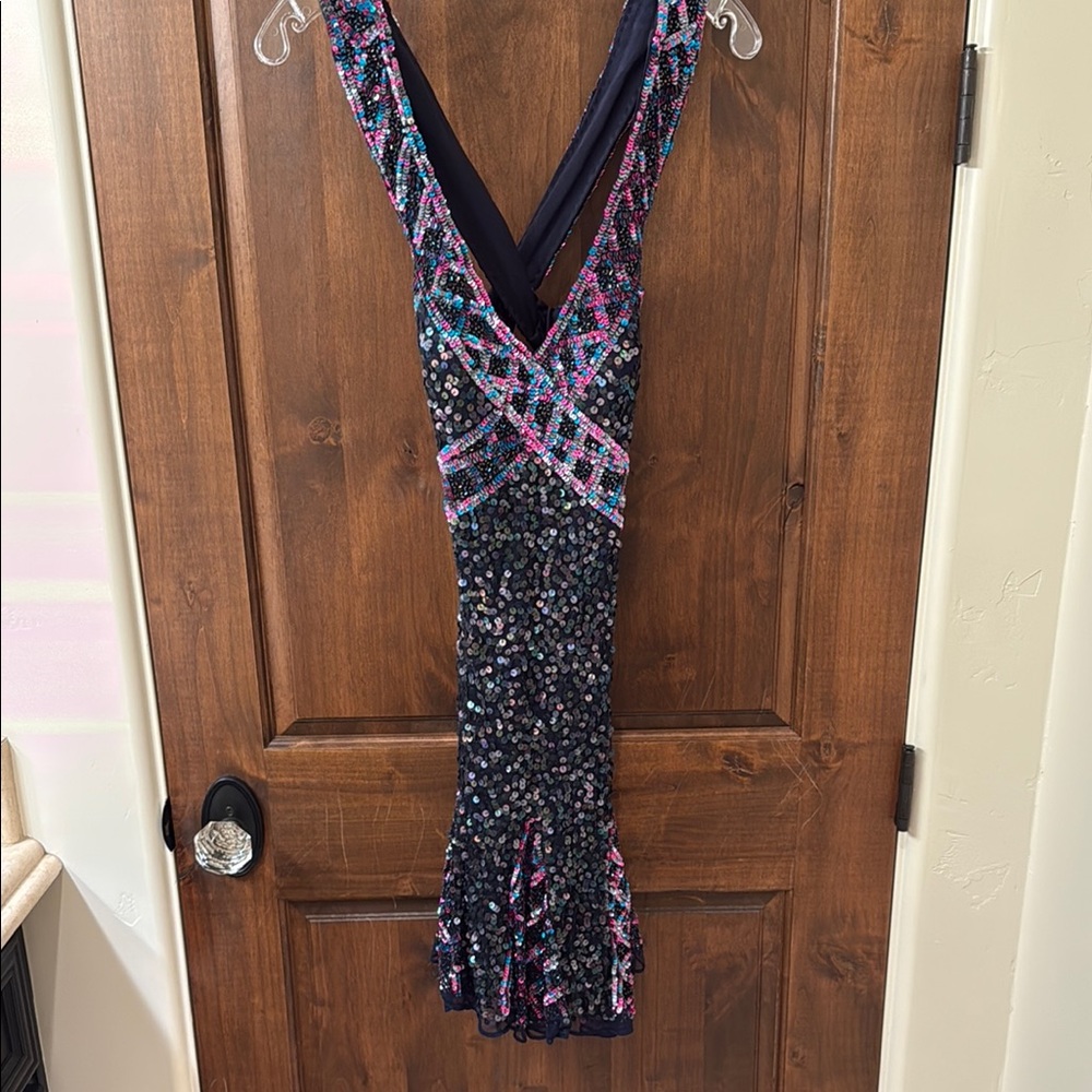 FLASH Blue and Purple Sequin Embellished Cocktail Dress